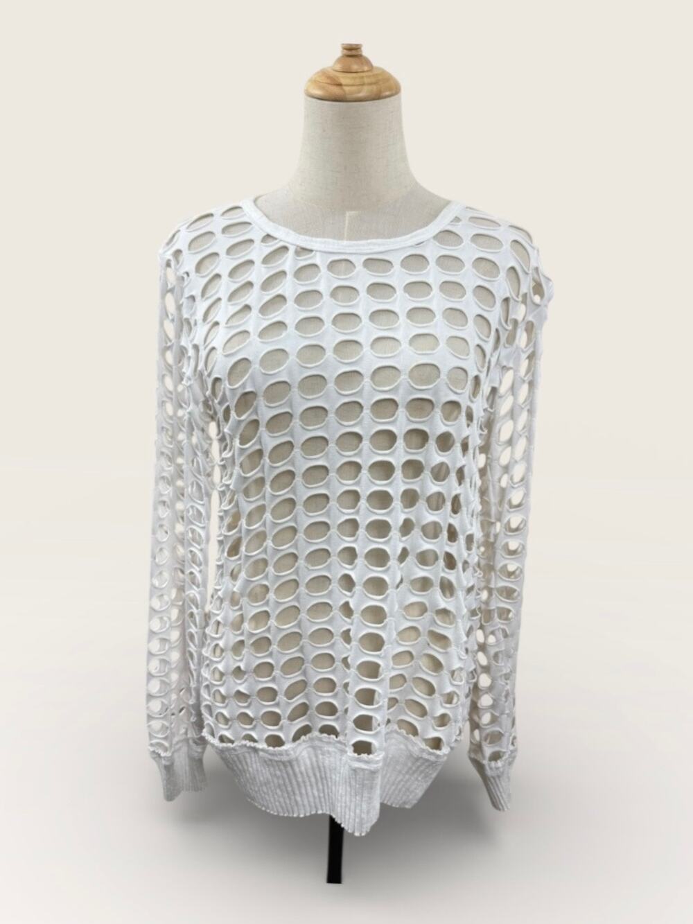 Pete Y2K Cotton Cutout Long Sleeve Top with Ribbed Waistband & Cuff, Size M